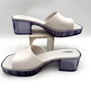 Melissa Shape Sandals  Womens Slide With Clear Block Heel  jelly shoes White Str